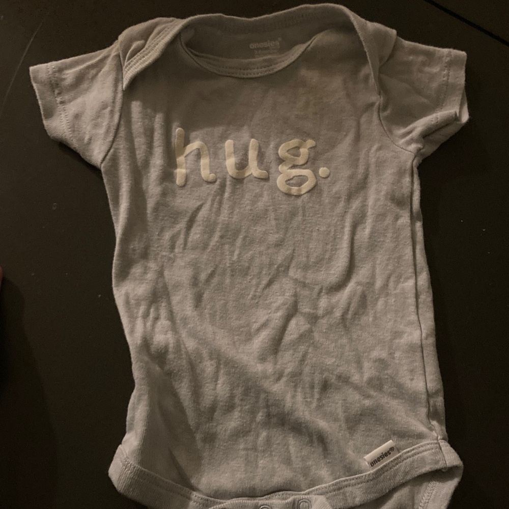 Gray Baby Onesie with 'hug.' Print